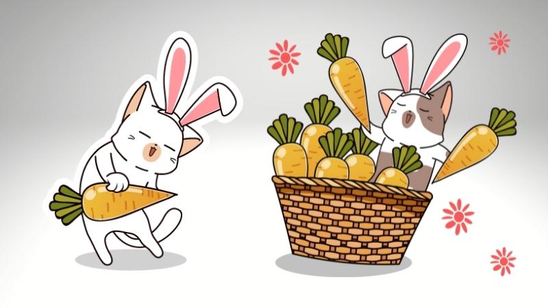dürfen katzen karotten essen - glückliche Katzen mit Karotten
